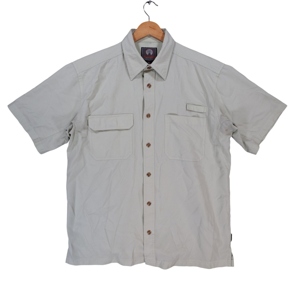 Weatherproof Fishing Shirt Mens M Beige Excellent Ripstop Vented